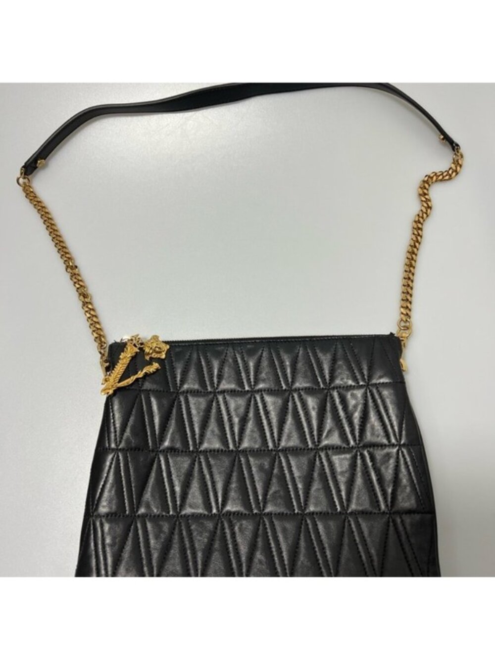 Versace Virtus Quilted Leather Shoulder Bag Black Gold